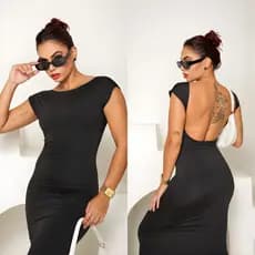 Vestido Longo Feminino Costas Nuas Tubinho Suplex Midi Elegante Casual Liso