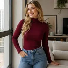 Blusa Cacharrel Feminina Suplex Gola Alta Manga Longa Segunda Pele Premium