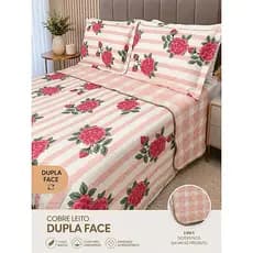 Kit Colcha Cobre Leito Bouti Casal Queem Dupla Face com Viés