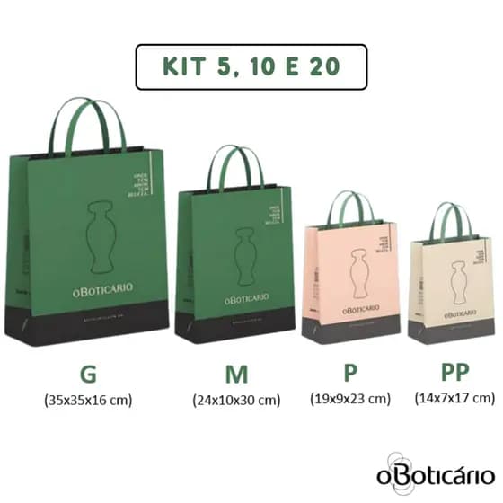 Sacola Presente o Boticário - Tamanhos P, M e G - Kit 2 e 3