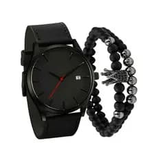 Relógio Masculino Estilo Europeu Com Mostrador Grande E Calendário , Pulseira Fosca Simples  com 2 braceletes
