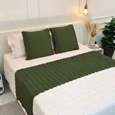 Kit Peseira Manta Tricot Sofá Cama Casal Queen King Aconchego Home Decor + 2 Capas Almofadas