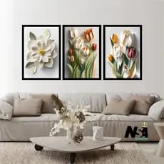 Quadro decorativo 3 peças nórdico flores florido delicado coloridas moderno minimalista decoração para casa sala