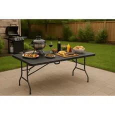Mesa Dobrável de Plástico Preta 180x74cm Camping Praia