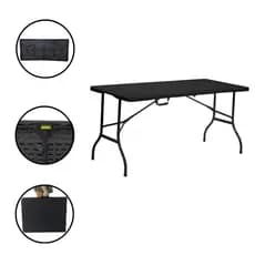 Mesa Dobrável De Plástico Vira Maleta Com Alça Leve Para Camping Churrasco Praia Preta 152x70cm