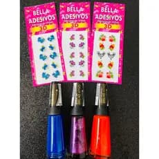 kit 03 esmaltes variados e 30 adesivos 3d