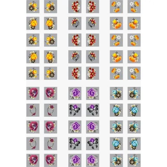 60 adesivos de unha Florais lançamento 3D películas  mini cartela