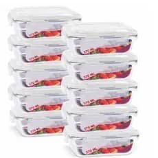 Kit com 10 Potes de Vidro Hermético 370ml Marmita Fit Tampa 4 Travas Freezer Geladeira Micro-ondas