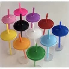 10 Copos Acrílico Twister 500ml C/ Tampa e Canudo Coloridos 10 Unidades