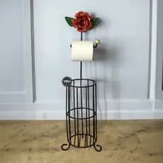 Suporte porta papel higienico em ferro com cesto redondo dispenser banheiro decorativo