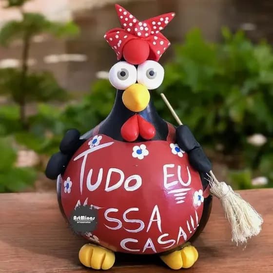 Galinha faxineira em cabaça tudo eu nessa casa avental vermelho decoração para cozinha humor