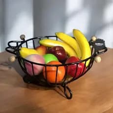 Fruteira para mesa em ferro e madeira artesanal REDONDA