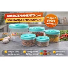 5 POTES- TAMPA COM ROSCA(3,4L, 1,8L, 1,2L, 600 ml, 300 ml)-LIVRE BPA-mantimento/tempero/massas/grãos