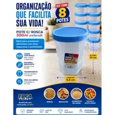 POTES TAMPA COM ROSCA 500 ml - 8 POTES- Livre de BPA- tempero/snack/escritório/doce- freezer