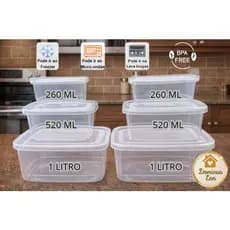 POTES COM 6 (2 potes 1L / 2 potes 520 ml / 2 potes 260 ml)- LIVRE de BPA- freezer/micro-ondas