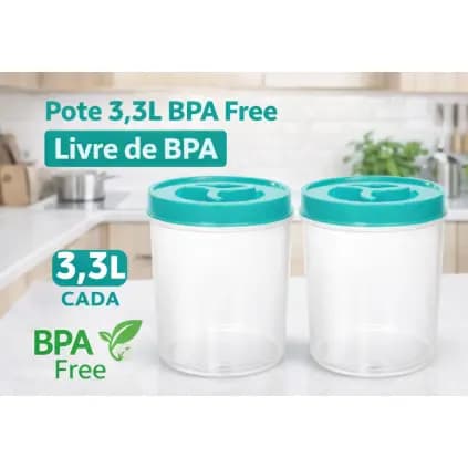 2 POTES 3,3L TAMPA COM ROSCA LIVRE DE BPA- GRÃOS/DOCES/SNACK/ARROZ/FEIJÃO/MACARRÃO