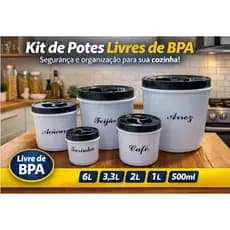 5 POTES-mantimento-TAMPA C/ ROSCA-LIVRE BPA- 6L /3,3L /2/1L/500ML- ARROZ/FEIJÃO/AÇÚCAR/CAFÉ/FARINHA