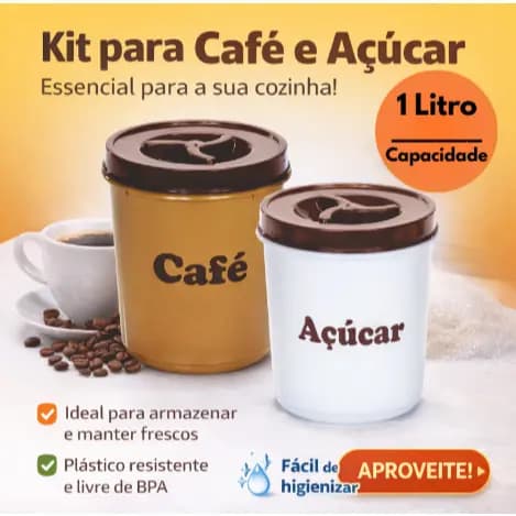 2 POTES - CAFÉ E AÇÚCAR -1 LITRO cada- TAMPA COM ROSCA-LIVRE DE BPA-VEDAÇÃO SEGURA/MANTIMENTO