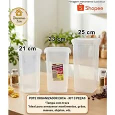 3 POTES ORGANIZADORES- CONJUNTO C/TRAVA- multiuso/ mantimentos/alimentos/artesanato/massas