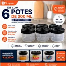 6 POTES 300 ML cada- TAMPA COM ROSCA- LIVRE DE BPA- MICROONDAS-papinha, tempero, fruta, snack, patê