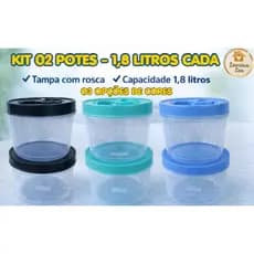 2 POTES MANTIMENTO-1,8L cada -BPA FREE- TAMPA COM ROSCA-grãos/bolachas/massas/biscoitos/salada/fruta