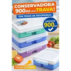 CONSERVADORA COM TRAVA 900 ML- 3 DIVISÓRIAS- MARMITA/FRIOS/LANCHE- LIVRE DE BPA