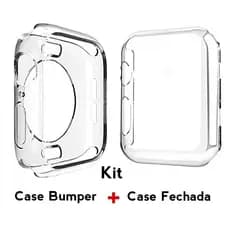 Kit Case Transparente Silicone Fechada + Bumper Aberta no Touch 38mm 40mm 41mm 42mm 44mm 45mm 49mm