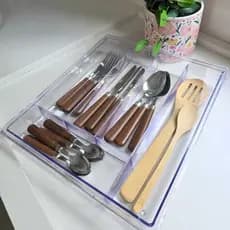 Organizador de Talheres com Tampa Acrílico - Porta Talher com 5 Divisórias