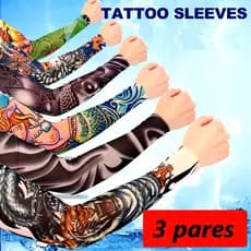 Kit com 03 pares de manguito manga tattoo tatuagem falsa estampas variadas