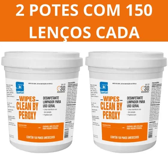 Kit 2 potes Wipes Clean By Peroxy Lenços Limpeza - Spartan