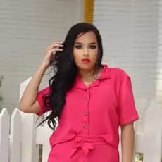 Conjunto Feminino 2 Peças Shorts Blusa Botão Manga Tecido Leve Duna
