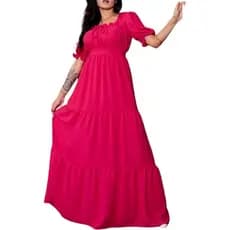 Vestido Longo Tecido Duna Liso Forrado Manga Princesa Moda Feminina