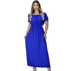 Vestido Longo Ombro a Ombro Tecido Duna Manga Princesa Plus