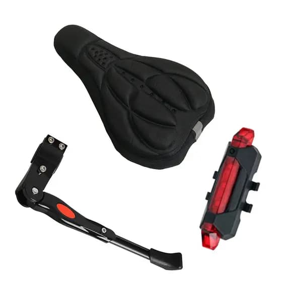 Kit Capa para Selim Almofada + Lanterna Sinalizador Traseira + Descanso Pezinho Com Regulagem