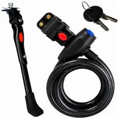 Descanso Pezinho Central Regulagem Bike 20 A 29 + Cadeado Trava Fina Moto Bicicleta Cabo Aço
