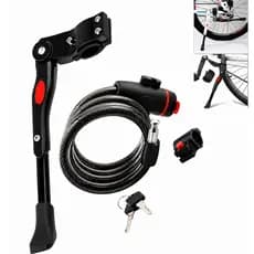 Kit Cadeado Bicicleta Trava Aço Espiral + Descanso pezinho lateral para bicicleta