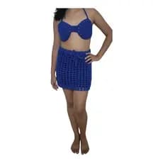 Conjunto de Croche Praia Saia e Top Cropped Tendencia Blogueira Saida de Praia Blogueira Verao Moda