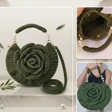 Bolsa de Croche Redonda Flor Mega Rosa Modelo Oreo Bolsa Feminina de Ombro Transversal Artesanal Luxo