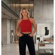 Cropped de Crochê Frente Única Top Faixa Blusa Feminina Artesanal Amarrar Costas Tendência Verão Blogueira