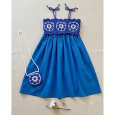 Vestido Infantil Festa Menina Crochê Flor Africana 100% Algodão. Saia Tricoline. Conforto e Estilo. Tamanhos 4 a 6 anos