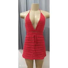 Saida de Praia Croche Vestido Curto Vazado Frente Unica Saida de Banho Feminina Artesanal Verao Luxo