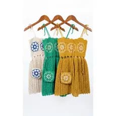 Vestido Crochê Infantil Flor Africana + Bolsinha Ajustável  Vestido Infantil em Crochê Square Flor Africana com Bolsinha