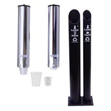 Kit Lixeira Dupla Água Café PVC C/ Suportes Para Copos Descartáveis Água e Café Inox
