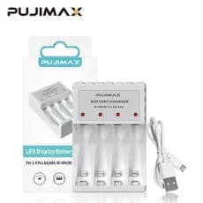 Carregador De Pilhas Recarregáveis Portátil Pujimax Tipo AA/AAA Com Led Inteligente