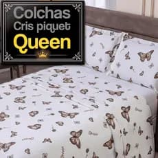 Colcha Queen Piquet Floral 3 Peças Kit Algodão Alto Relevo Fronhas Estampadas Costura Reforçada