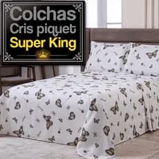 Kit Colcha Super King Piquet Floral Algodão 3 Peças Fronha Estampada Alto Relevo Respirável Macia