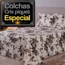 Kit Colcha Especial Piquet Floral Algodão 3 Peças 3,50x2,90m Fronha Estampada Alto Relevo