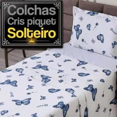 Colcha Solteiro 2 Peças Piquet Floral Kit Algodão Poliéster Fronha Estampada Debrum Elegante