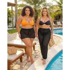 Kit Saida de Praia  Calça e Saia Plus Size Com Ajuste na Cintura