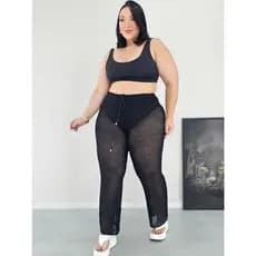 Saia de Praia Calça Plus Size Pantalona Ajuste na Cintura